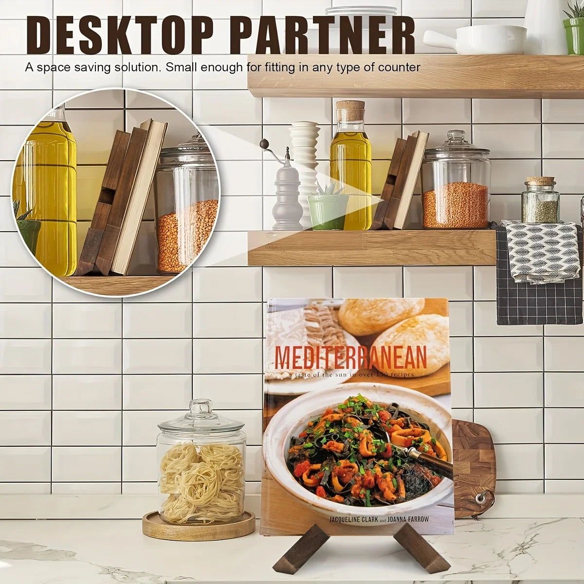 Life & Living Co. Rustic Wooden Cookbook Bookshelf – Countertop Kitchen Book Rack & Display Stand