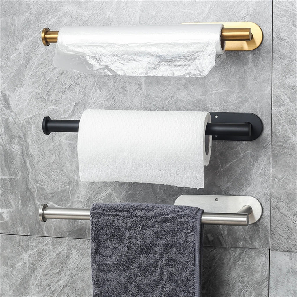 Life & Living Co. Adhesive Paper Towel Holder – No-Drill Wall Mount, Available in Black, Silver & Gold