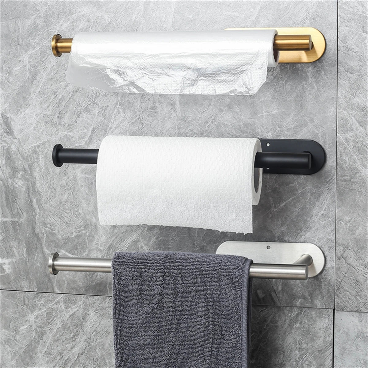 Life & Living Co. Adhesive Paper Towel Holder – No-Drill Wall Mount, Available in Black, Silver & Gold