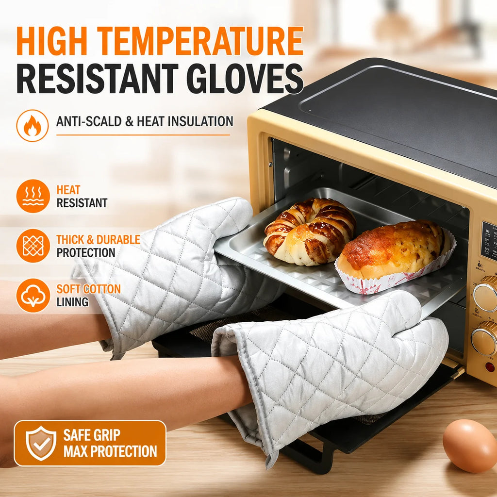 Life & Living Co. Heat-Resistant Kitchen Oven Gloves – Anti-Slip, Extra-Thick Padding for Oven, Grill & Stovetop