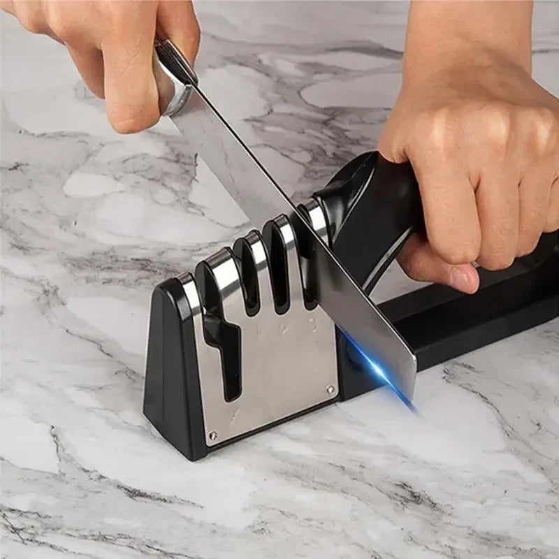 Life & Living Co. 4-Stage Knife Sharpener – Handheld Non-Slip Sharpener for Kitchen Knives