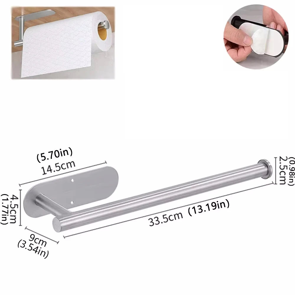 Life & Living Co. Adhesive Paper Towel Holder – No-Drill Wall Mount, Available in Black, Silver & Gold
