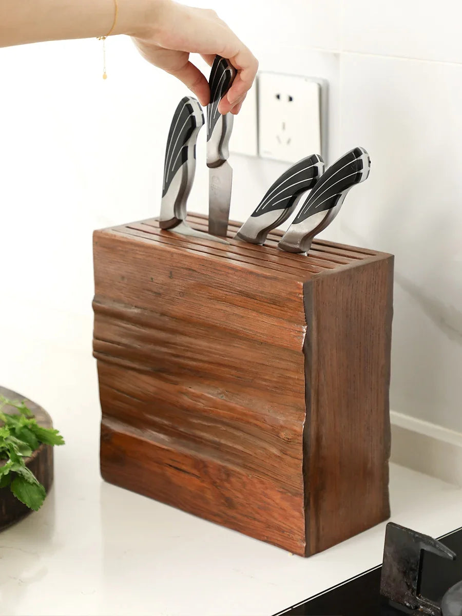 Life & Living Co. Solid Wood Kitchen Utensil & Knife Block – Wall-Mounted Hanging Rack for Spatulas, Ladles & Tongs