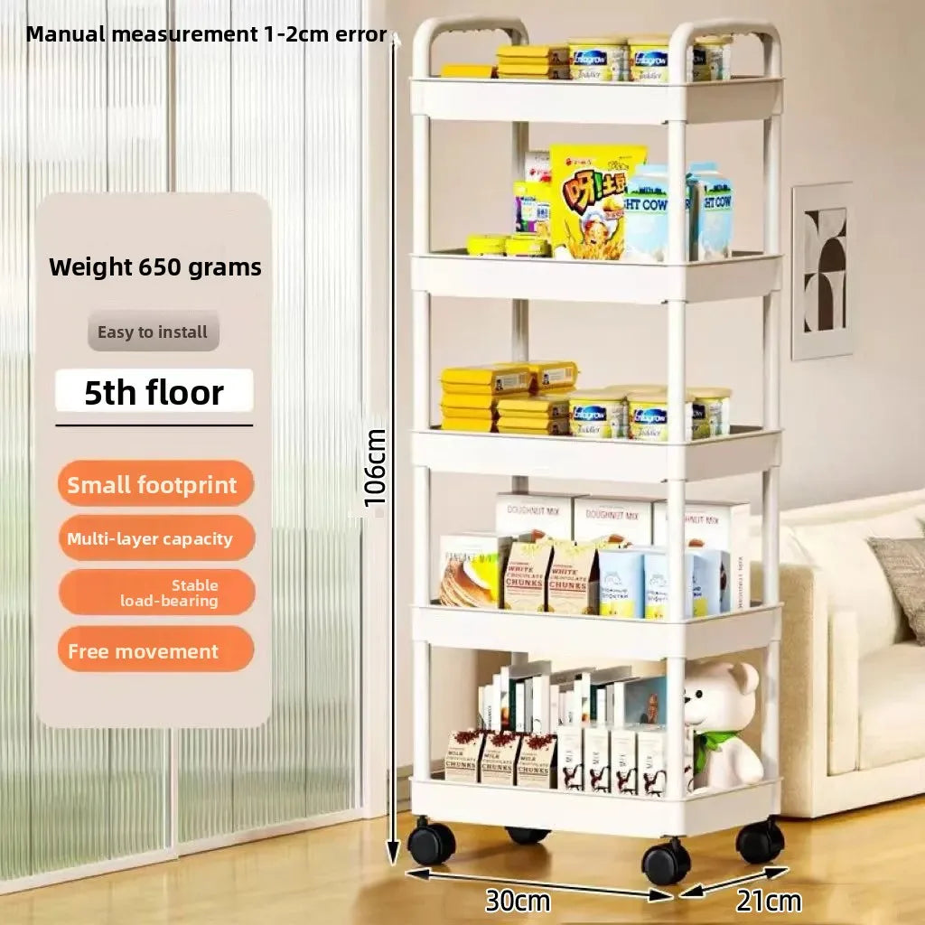 Life & Living Co. 5-Layer Mobile Storage Trolley – Rolling Kitchen & Pantry Cart in Black or White