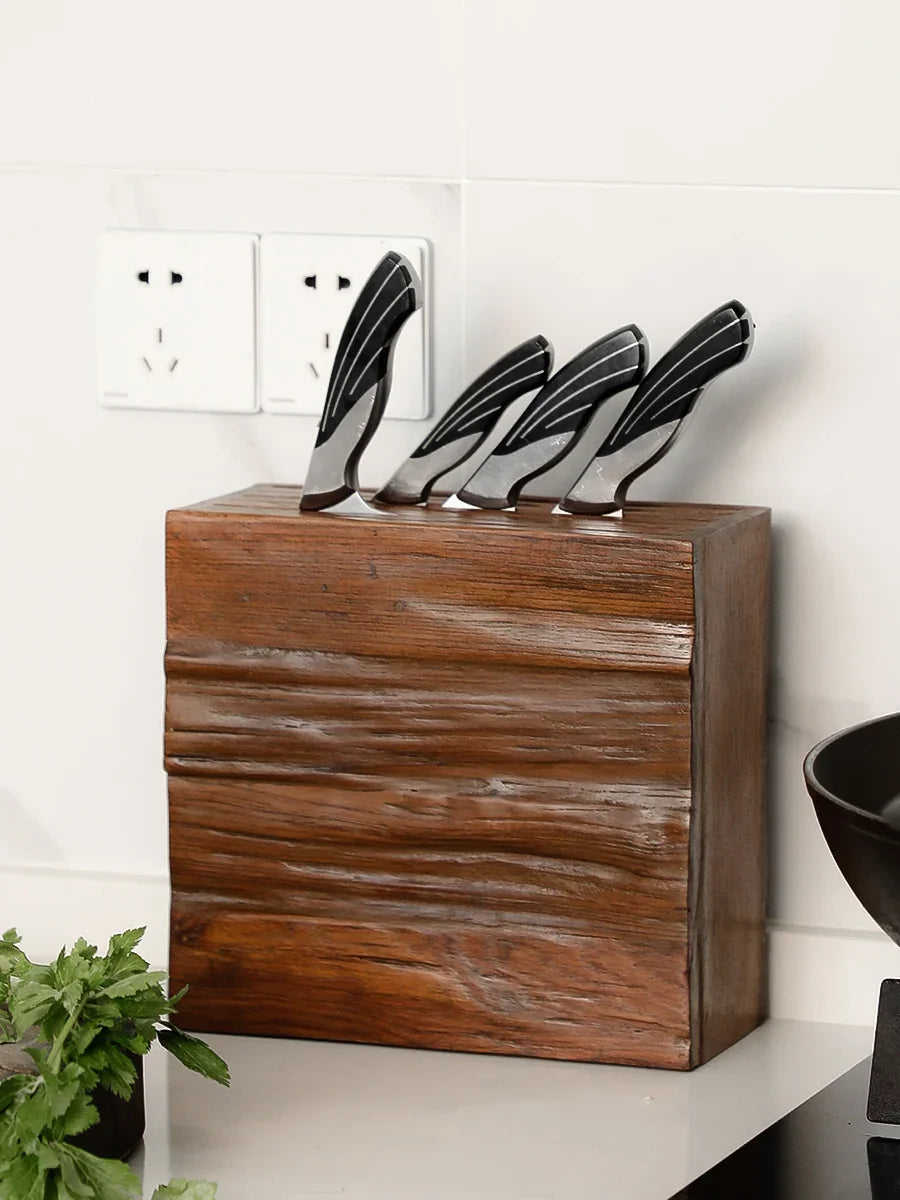 Life & Living Co. Solid Wood Kitchen Utensil & Knife Block – Wall-Mounted Hanging Rack for Spatulas, Ladles & Tongs