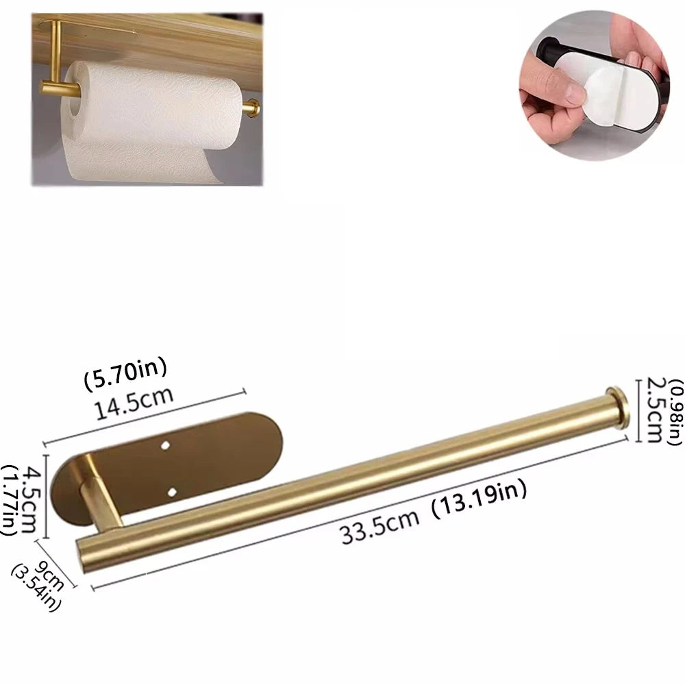 Life & Living Co. Adhesive Paper Towel Holder – No-Drill Wall Mount, Available in Black, Silver & Gold