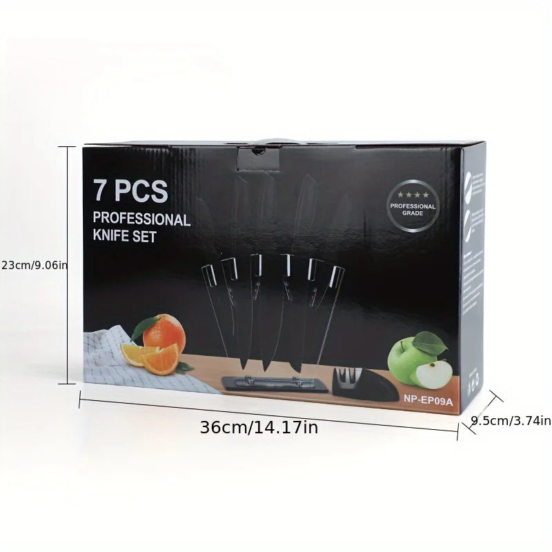 Life & Living Co. 7-Piece Black Stainless Steel Knife Set with Holder – Rust-Proof Complete Kitchen Knife Block Set