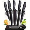 Life & Living Co. 7-Piece Black Stainless Steel Knife Set with Holder – Rust-Proof Complete Kitchen Knife Block Set
