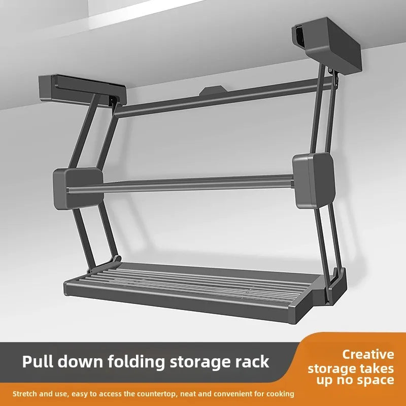 Life & Living Co. Pull-Down Cabinet Lift Basket Organizer – Foldable Upper Cabinet Storage Rack, 60–90cm