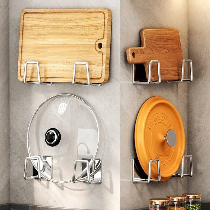 Life & Living Co. Wall Mounted Stainless Steel Storage Rack – Kitchen Organizer for Pot Lids, Cutting Boards & Utensils