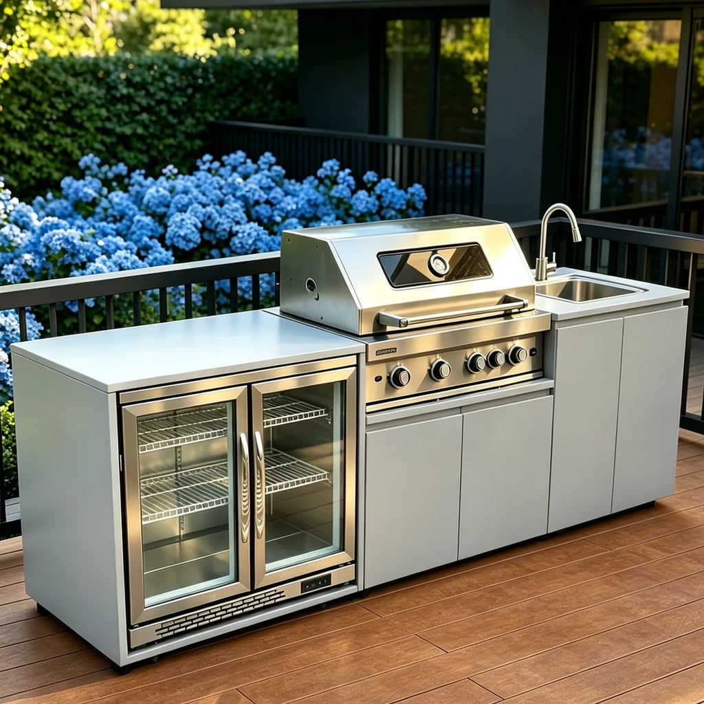 Life & Living Co. Mobile Outdoor Kitchen Unit with Sink – Rolling Portable Cooking Station for Entertaining