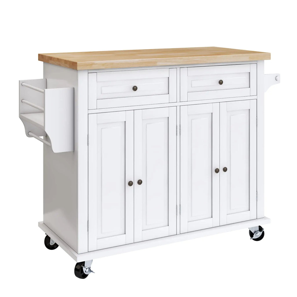 Life & Living Co. Rolling Kitchen Island Cart with Storage & Drawers – Farmhouse Style Mobile Kitchen Island