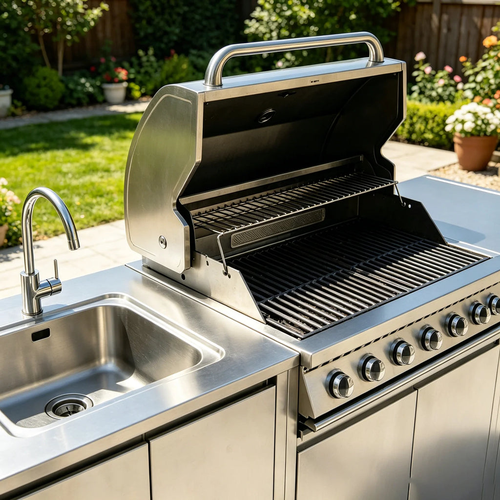 Life & Living Co. Mobile Outdoor Kitchen Unit with Sink – Rolling Portable Cooking Station for Entertaining