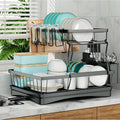 Life & Living Co. 2-Tier Dish Drying Rack with Removable Draining Tray – Large Capacity Metal Dish Rack