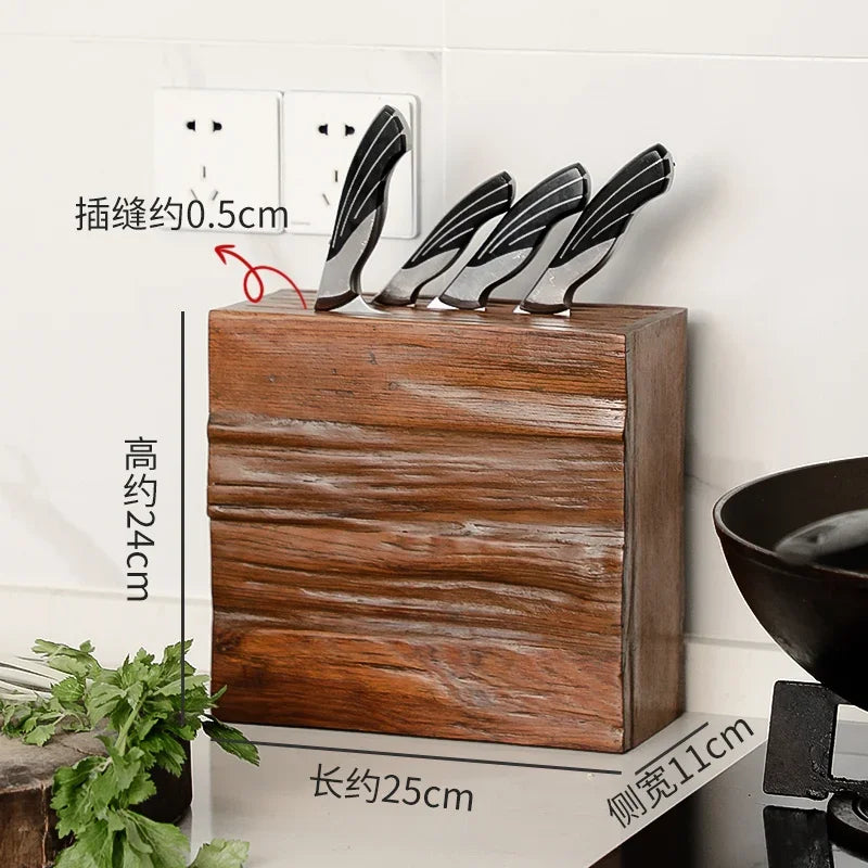 Life & Living Co. Solid Wood Kitchen Utensil & Knife Block – Wall-Mounted Hanging Rack for Spatulas, Ladles & Tongs