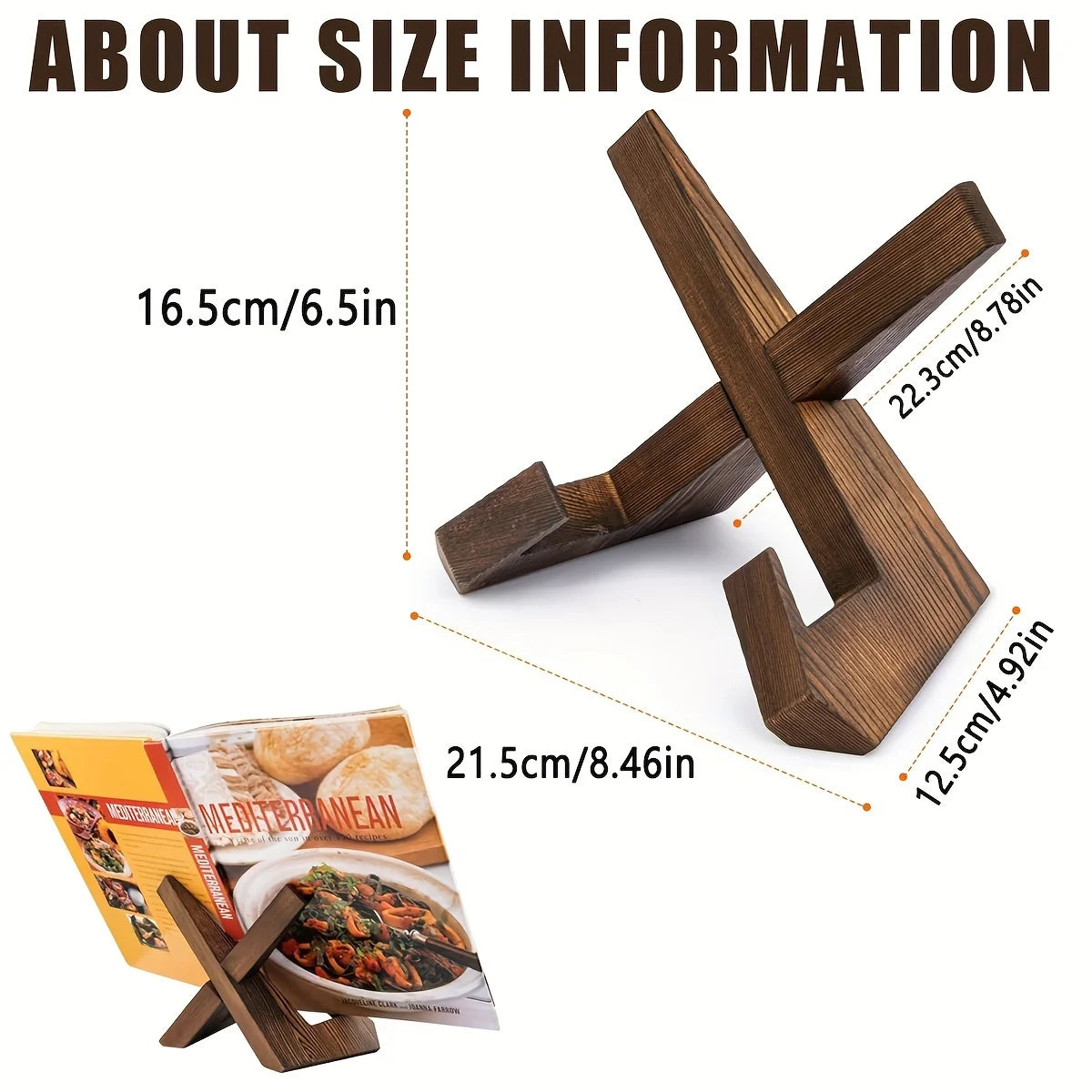 Life & Living Co. Rustic Wooden Cookbook Bookshelf – Countertop Kitchen Book Rack & Display Stand