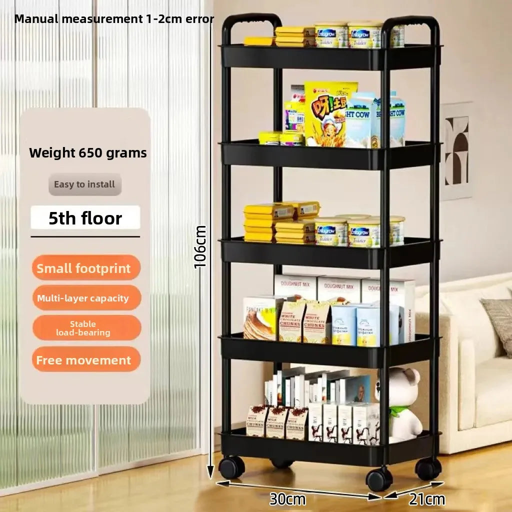 Life & Living Co. 5-Layer Mobile Storage Trolley – Rolling Kitchen & Pantry Cart in Black or White
