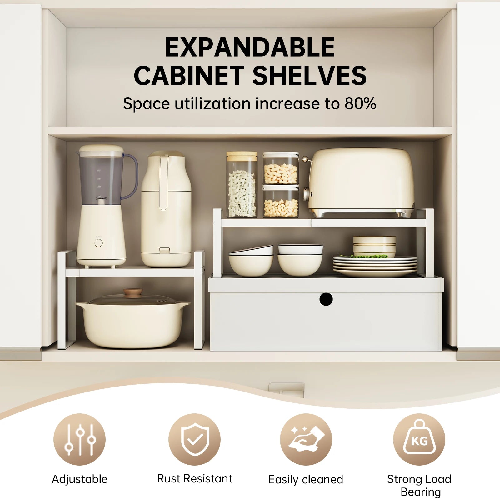 Life & Living Co. Extendable Under-Sink Storage Rack – Adjustable Metal Organizer for Kitchen & Bathroom Cabinets