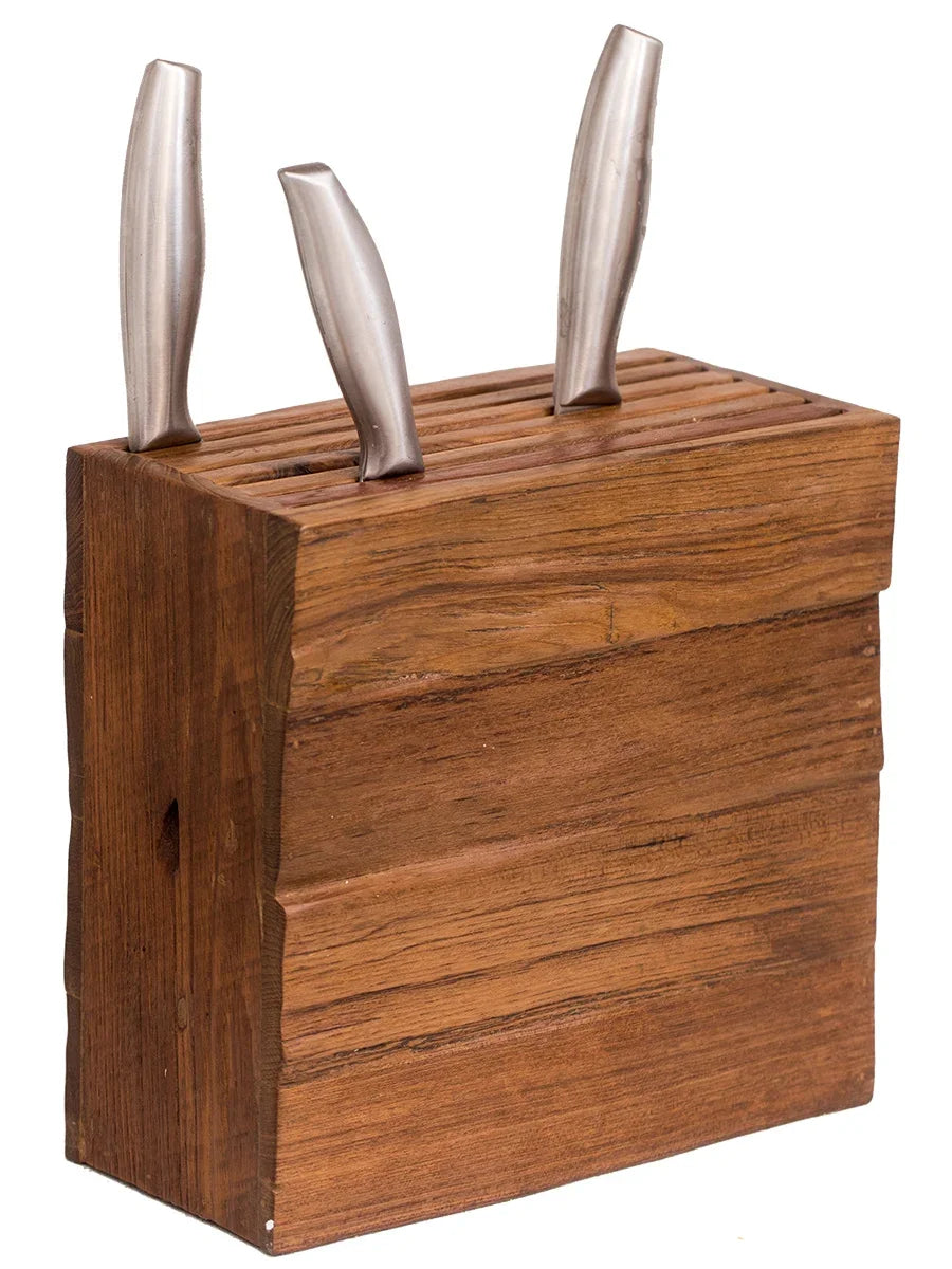 Life & Living Co. Solid Wood Kitchen Utensil & Knife Block – Wall-Mounted Hanging Rack for Spatulas, Ladles & Tongs