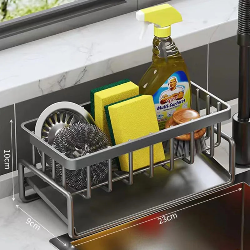 Life & Living Co. Kitchen Sink Organizer with Tilted Draining Tray – Carbon Steel Sponge & Brush Holder