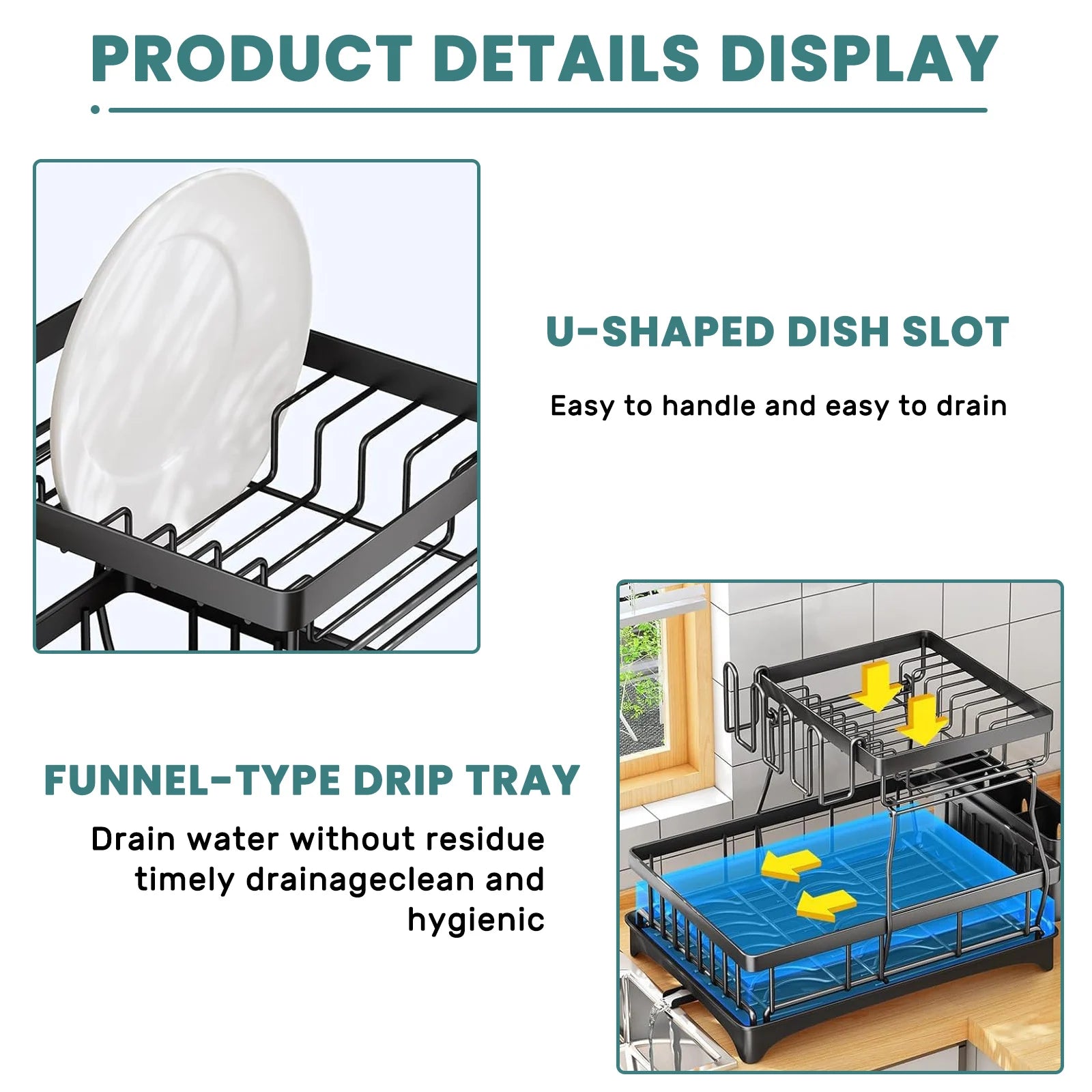 Life & Living Co. 2-Tier Dish Drying Rack with Removable Draining Tray – Large Capacity Metal Dish Rack