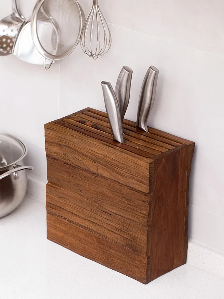 Life & Living Co. Solid Wood Kitchen Utensil & Knife Block – Wall-Mounted Hanging Rack for Spatulas, Ladles & Tongs