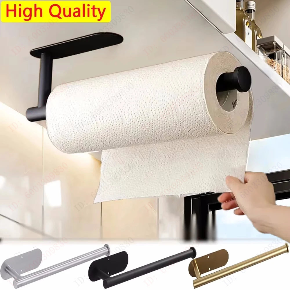 Life & Living Co. Adhesive Paper Towel Holder – No-Drill Wall Mount, Available in Black, Silver & Gold