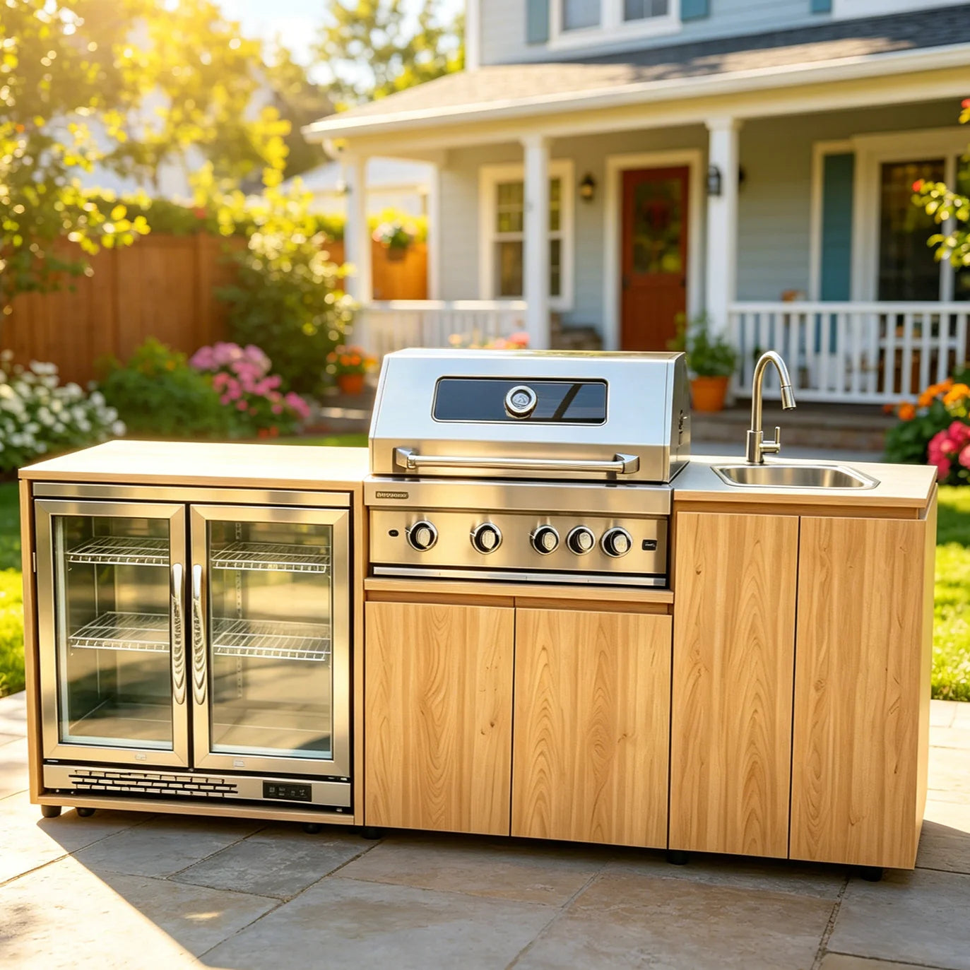 Life & Living Co. Mobile Outdoor Kitchen Unit with Sink – Rolling Portable Cooking Station for Entertaining