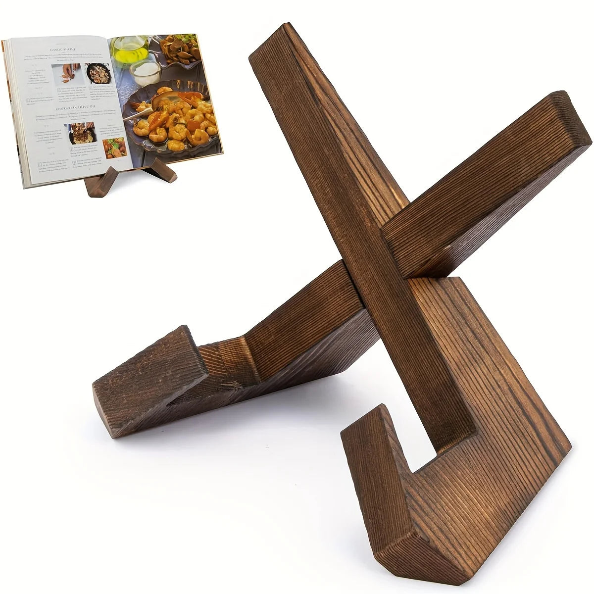 Life & Living Co. Rustic Wooden Cookbook Bookshelf – Countertop Kitchen Book Rack & Display Stand