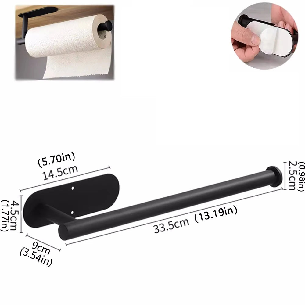 Life & Living Co. Adhesive Paper Towel Holder – No-Drill Wall Mount, Available in Black, Silver & Gold