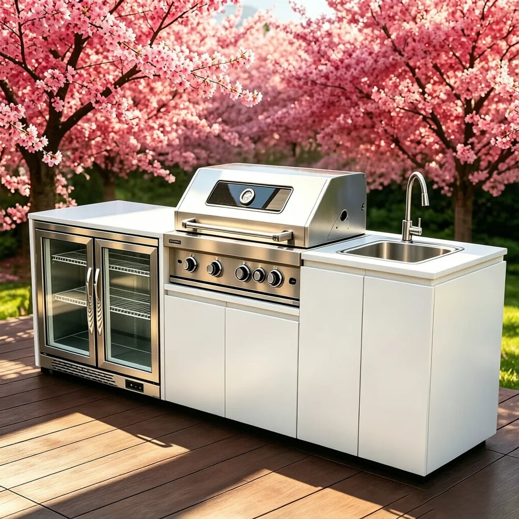 Life & Living Co. Mobile Outdoor Kitchen Unit with Sink – Rolling Portable Cooking Station for Entertaining